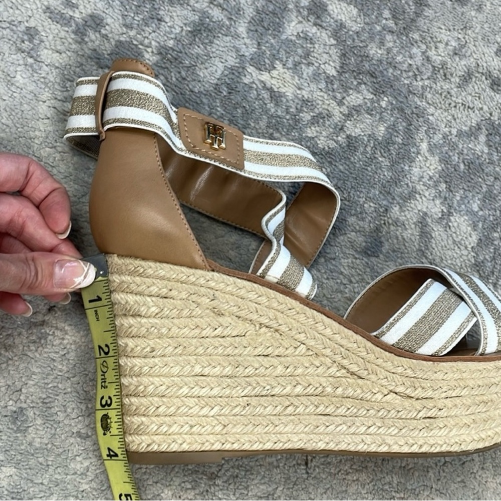 Tommy Hilfiger Tan and White Wedge Espadrilles